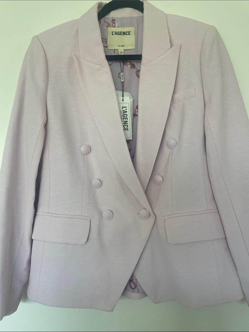 L'AGENCE Double-Breasted Blazer in Light Pink